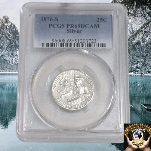 1976 S SILVER Proof Washington Quarter PCGS PR69DCAM Plus UNC $2 Bill Bonus 🔥