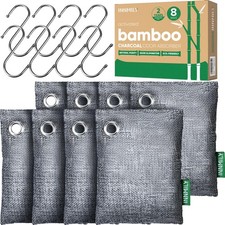 Activated Charcoal Odor Absorber, 8 Pack w Hooks Nature Odor Eliminator for S...
