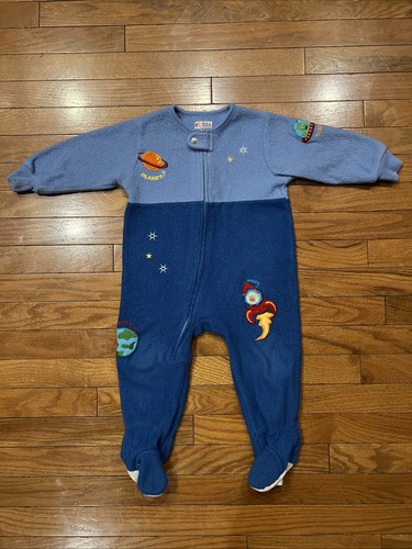 Vintage Blue Space Baby Sleeper One Piece Okie-Dokie 24 Months Fleece