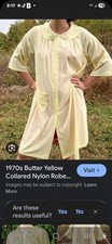  1970s  Butter YELLOW Collared Robe with Pocket Covered Buttons. Size M