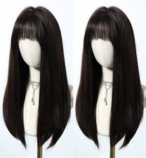 Aus Schwarz Kunsthaar Long Straight Cosplay Perücke With Bangs Weich Mehrlagig