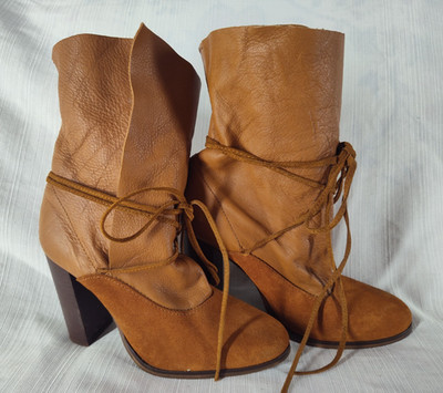 Topshop Made In Spain Brown Genuine Leather Women's Ankle Boots ST38