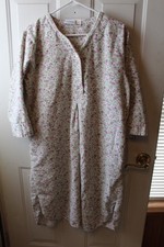 WOMENS L VERMONT COUNTRY STORE FLORAL COTTON FLANNEL MIDI NIGHTGOWN 3/4 SLEEVES