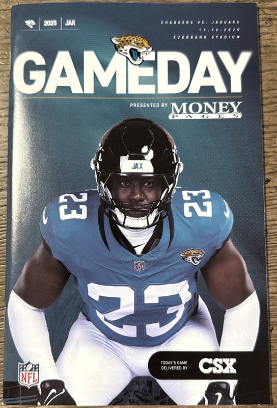 Jaguars Gameday Program Foye Oluokun Cover & Souvenir Ticket 11/16/2025 NM/MT