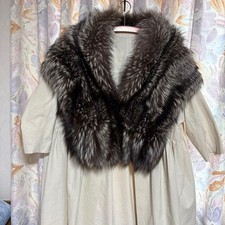 SAGA Fox ROYAL Shawl Large Brown Real Fur Stole Gold Label From Japan