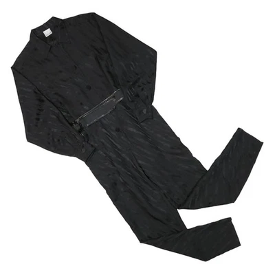 Mono Playsuit Negro Liso S Cuello Cremallera Manga Larga Mezcla Poliéster - Imagen 1 de 4