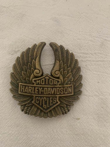 Vintage 80s Harley Davidson Belt Buckle Brass Winged Shield