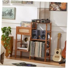 LELELINKY Soporte para Tocadiscos, Soporte para Discos de Madera con Marr&oacute;n