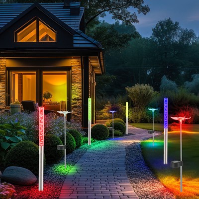 2 Solar-LED-Schmetterlinge (je 106 Cm) – Mit Farbwechsel, Wetterfest, Handbemalt, Inkl. Namensgravur