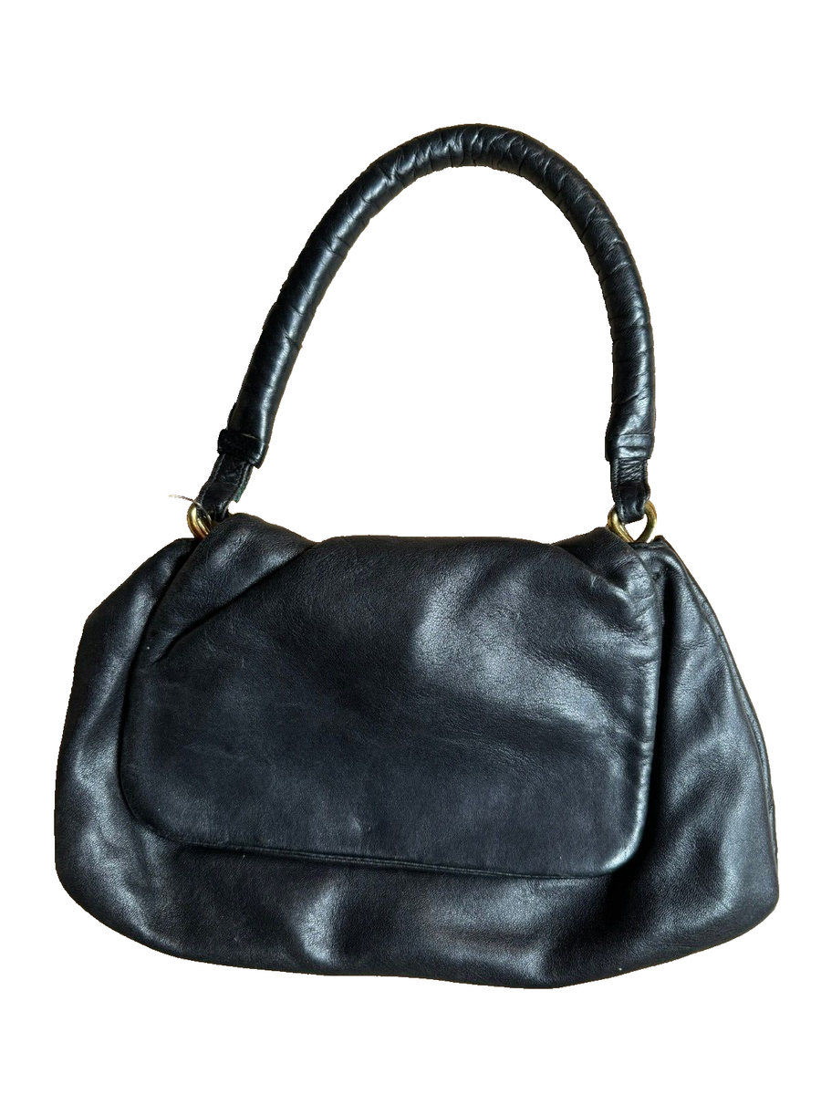 1950s Vintage Bag Black Soft Leather Evening Handbag Clutch Quiet Luxury