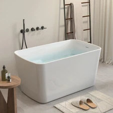 Freestanding Bathtub with Integrated Seat, Acrylic Stand Alone Soaking Tub,49"