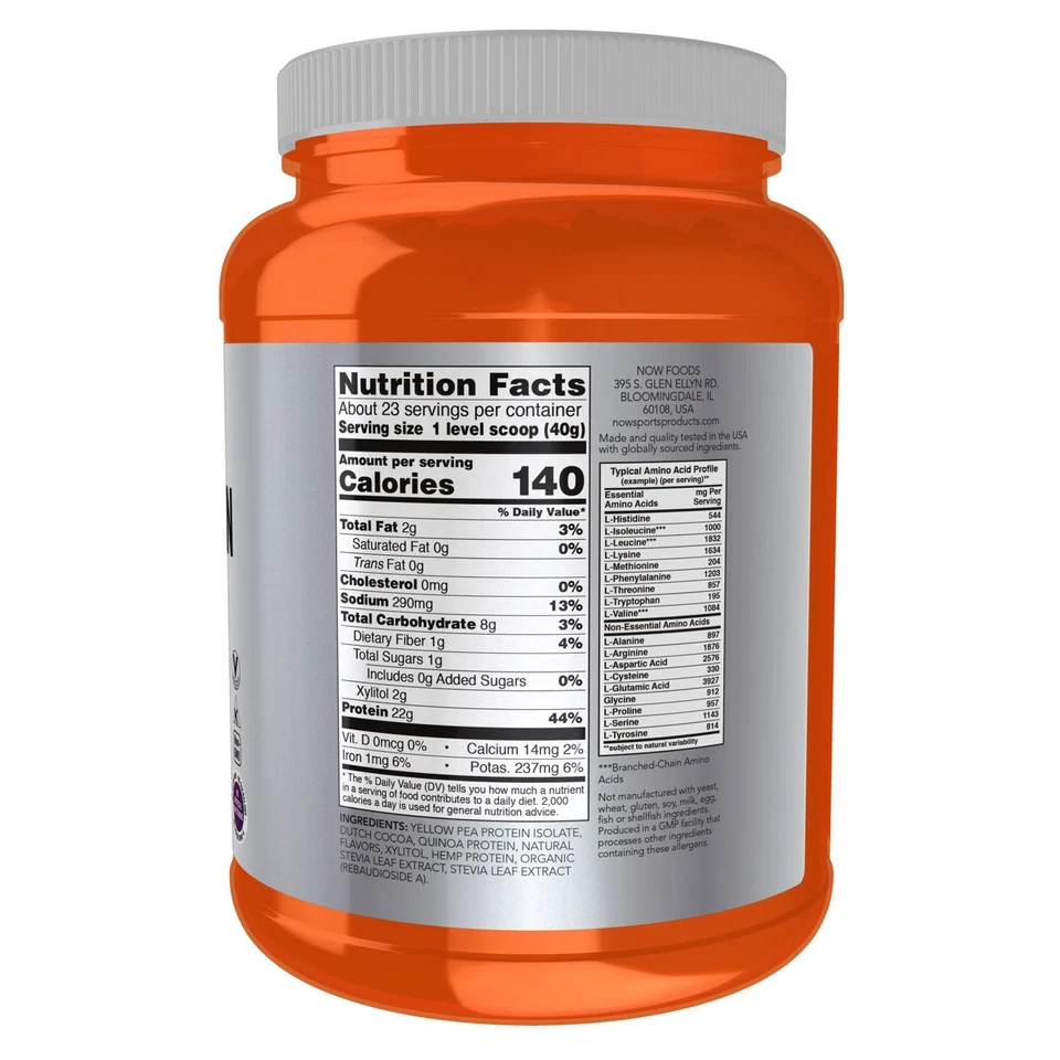 NOW растительный протеиновый комплекс шоколадный порошок мокко — 2 фунта для роста мышц, веганский - Изображение 2 из 4