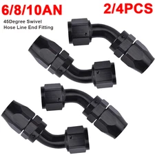 4Pcs 6AN 8AN 10AN Swivel Hose End Fitting 45° Degree Oil Fuel Line Adaptor Black