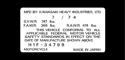 KAWASAKI H1 500 1974 HEADTUBE TAG / REPRO DECAL | eBay