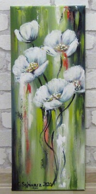 WHITE FLOWERS 20x50cm Blumenbild Kunst Bild Mohnblumen Deko,  Christiane Schwarz