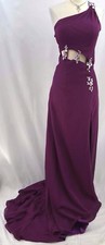Light in the Box one shoulder DRESS GOWN PURPLE tie bustle train cut out waist M