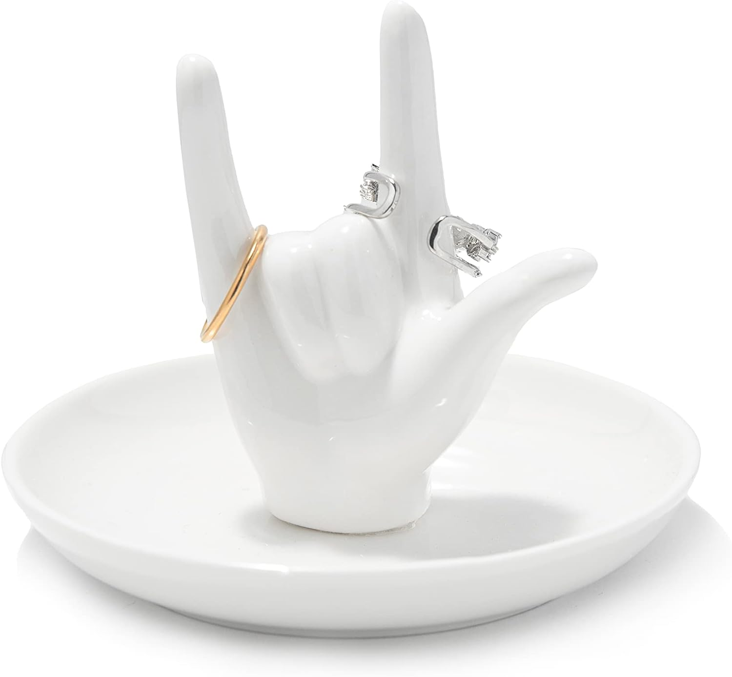 I LOVE YOU Hand Ring Holder Ring Dish Ceramic Jewelry Holder Dish Trinket Tray f