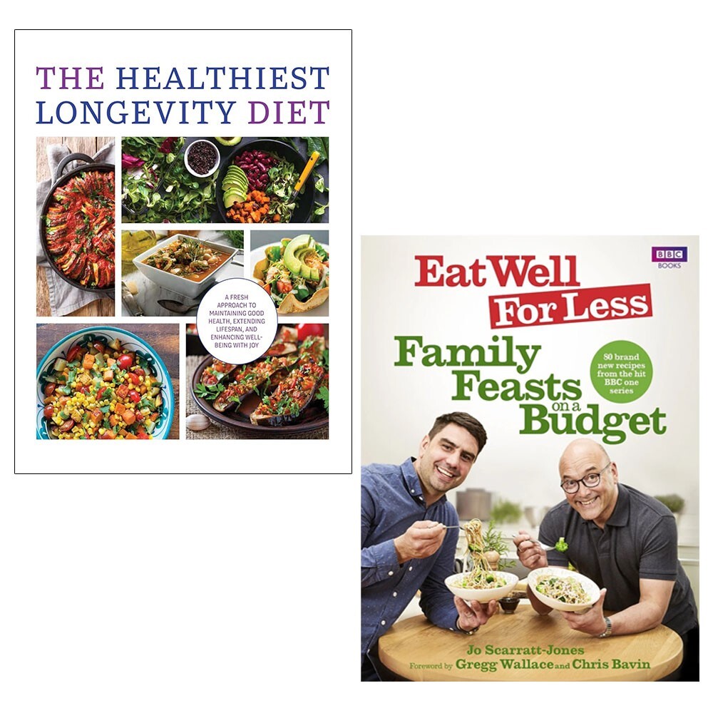 Eat Well For Less Family Feasts on a Budget, Healthiest Longevity Diet 2 Books