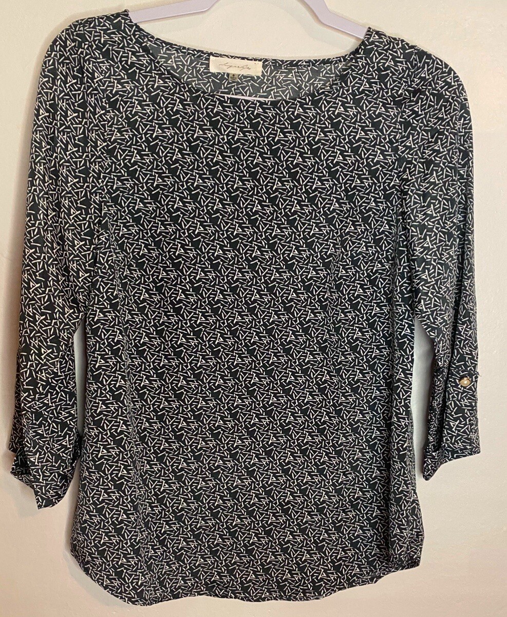 Sugarlips Black White Blouse 3/4 Beaded Sleeves Size S NWOT