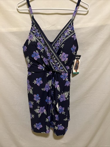 Mini vestido de baño envolvente de tulipán para mujer LANDS’ END traje de baño de una pieza XL azul marino/púrpura