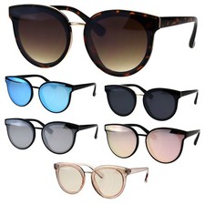 Womens Round Horn Rim Color Mirror Panel Lens Mod Retro Sunglasses