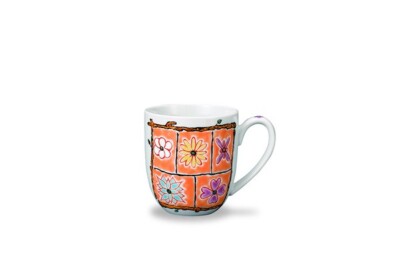 Tasse Tee Kaffee Becher Kutani Geschirr Blumenbox Serie Iwata Reiko Orange