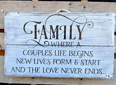 Hanging Hand Painted Home Décor Sign Family where a couples life begins