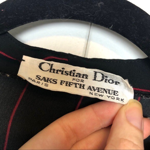 Christian Dior Vintage Sheer Stripe Blouse Black Pre-Owned Approx