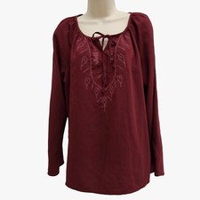Newdirection Womens Tops Maroon Red Long Sleeve V Neck Shirt Ladies Blouse Sz L