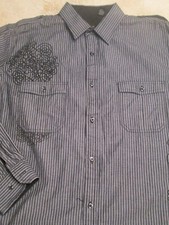 J.Ferrar Men's Shirt Size L/G 16-16 1/2 Striped Button Up Embroidery K2