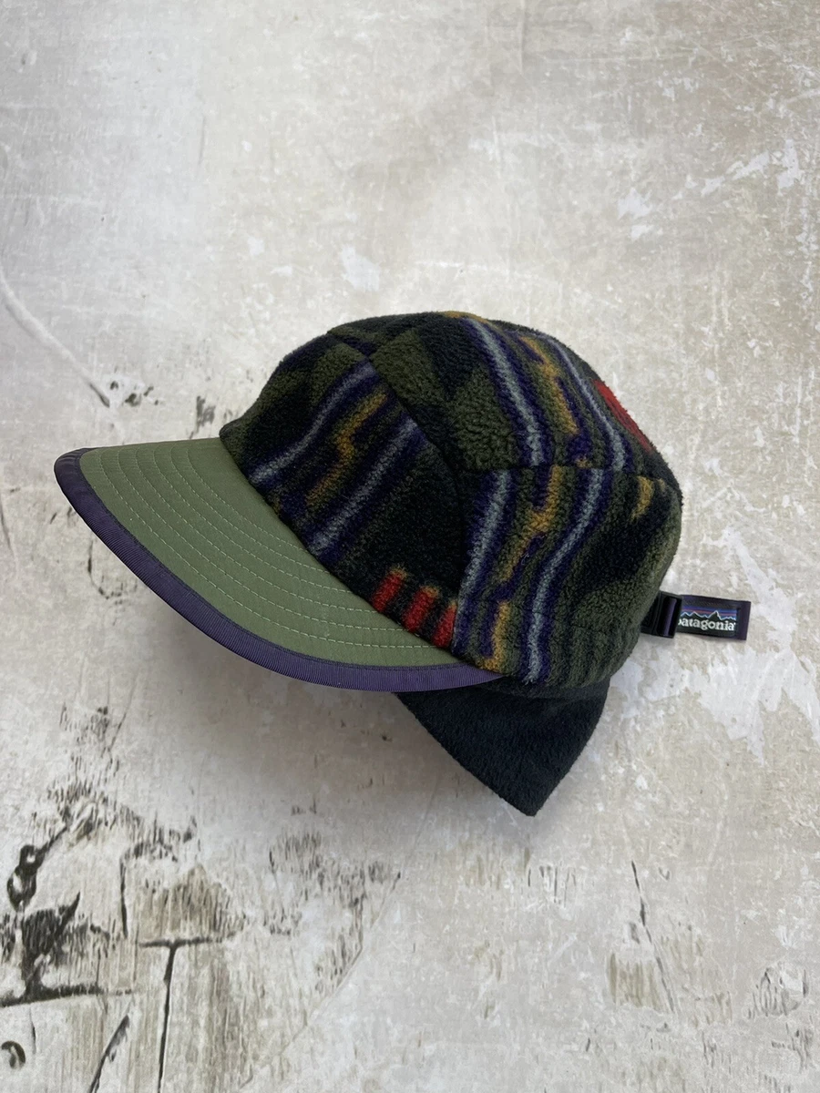 Vintage 1995 Patagonia Duck Bill Trapper Multicolor Synchilla Fleece Hat USA