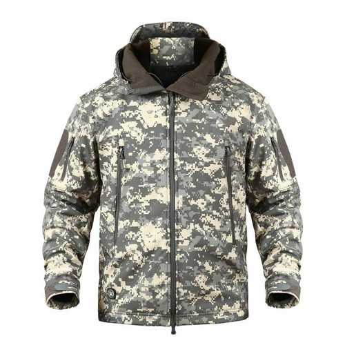 Giacca conchiglia morbida da uomo pelle di squalo esercito impermeabile cappotto esterno mimetico con cappuccio - Foto 30 di 38