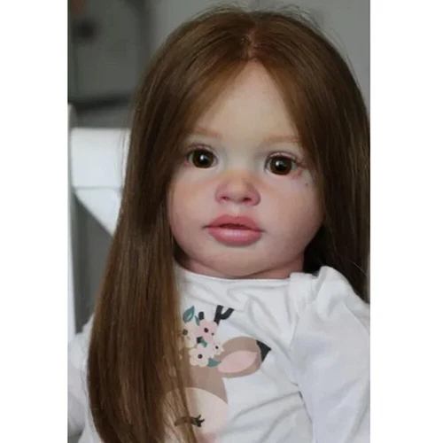 Muñeca bebé renacida de vinilo completo suave de 26 pulgadas color fresco pippa con juguete para cabello castaño enraizado - Imagen 4 de 5