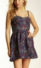 FREE PEOPLE Purple/Blue Tapestry Bustier Mini Dress Adjustable Straps Size 0