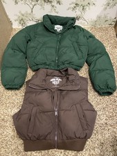 Garage Women’s Xs Mini Puff Jacket And Vest Brown And Green