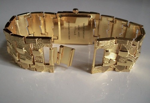Men's Geneva Gold Finish Nugget Style Bracelet Fashion Dressy Hip Hop Watch - Picture 13 of 29