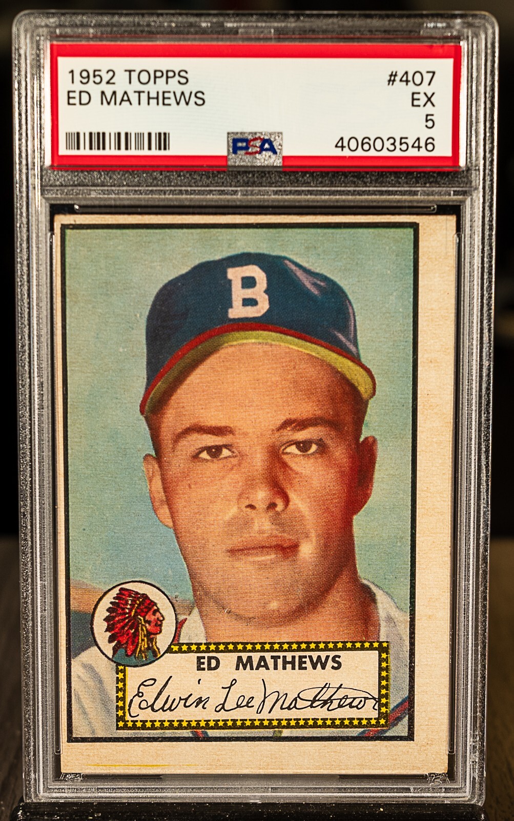 40603546 - Ed Mathews - 1952 Topps #407 RC Rookie PSA 5 EX ICONIC 500 HOME RUN