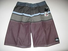 Quiksilver Big Boys 30 Surf Board Shorts Panel Stripe Youth Gray Blue