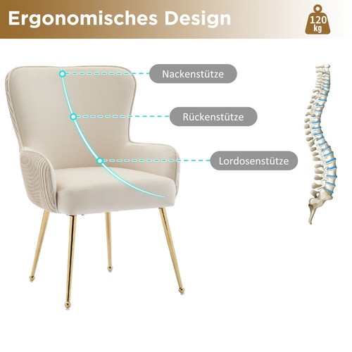Samt-Esszimmerstuhl, 2er-Set, luxuriös, Wohnzimmer, Schlafzimmer, Lounge-Stuhl - Bild 8 von 11