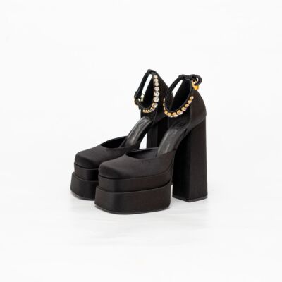 Versace Medusa Head Charm Satin Platform Pumps, 37