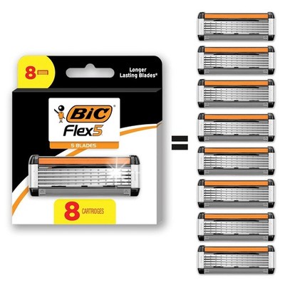 8 Refill Bic Flex 5 Refillable Razor Cartridges for Men Smooth and Comfortable