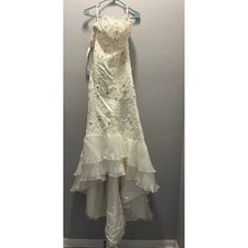 Size S/M Ivory Strapless Mermaid Wedding Dress Beaded Lace Ruffled Train READ