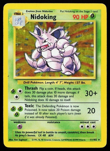 Nidoking 11/102 Holo Rare Base Set Unlimited Pokemon Card