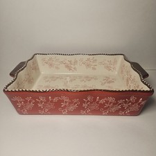 Temptations by Tara Red Lace Rectangular Baking Dish Ovenware Floral 3.5 Qt