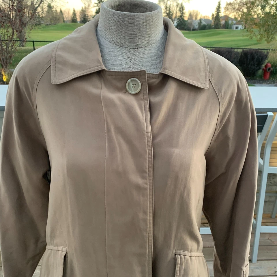 Vintage Trench Coat Overcoat Women 4P Khaki Tan Long Raincoat Classic Preppy 90s - Image 4 of 4
