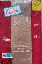 Vintage Agilon Seamless Stretch Stockings Average Fit Nude Heel Mistone 2 Pairs
