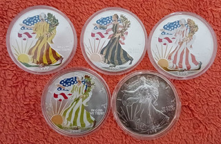 5 mal 1 Dollar USA Je 1 Unze 999er Silber 1998/2000