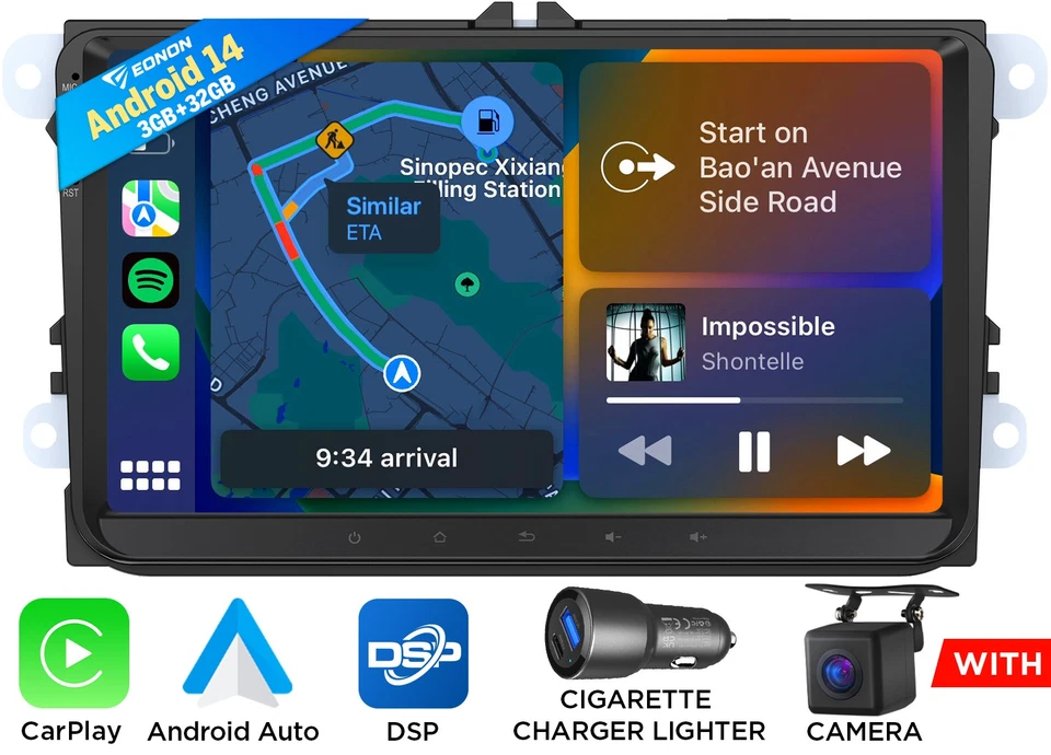2 DIN Autoradio Android 14 GPS Navi für VW GOLF 5 6 Plus Passat Touran Polo +Kam