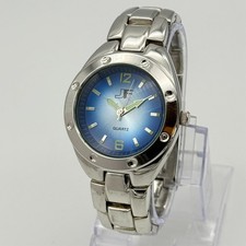 Men's JF Glossy Silver Tone 40mm Classic Quartz Bracelet Watch, Blue Dial, Runs