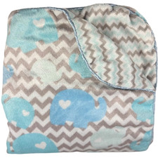 SL Home Fashions Blue Gray Elephant Chevron Zig Zag Baby Blanket Heart 119741